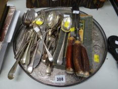 Circular EPNS tray & quantity of various flatware