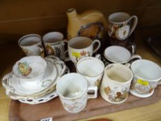 A tray of various Royal commemorative mugs & dishes including three Victorian together with Coalport