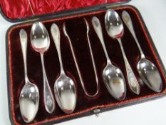 A cased set of six silver teaspoons & sugar nips