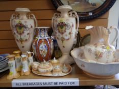Parcel of Staffordshire decorated china including a dressing table & wash set, two large twin-