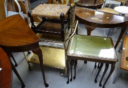 Parcel of furniture to include reproduction nest of three tables, two reproduction demi-lune console