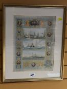 Framed print by W L WYLLIE featuring the Naval review at Spithead 1855, the bombardment of