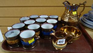 Tray of lustre ware beakers, lustre ware jug etc