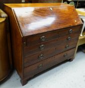 A good nineteenth century string banded decorated mahogany drop down bureau with four drawers &