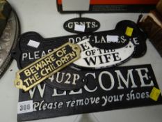 Set of seven various cast metal door signs