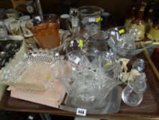 A tray of various glassware including Dartington glass sunflower bowl etc