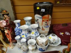 Parcel of various Oriental decorated ceramics including umbrella / stick stand, vases etc