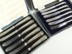 Two boxed sets of hallmarked silver handled butter knives