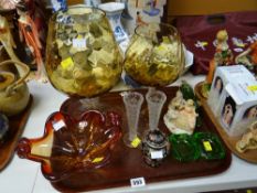 Tray of various coloured glassware etc