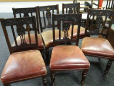 Set of six Edwardian leatherette & carved back dining chairs