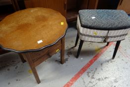 A vintage oak sewing box / table & contents together with another sewing box