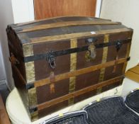 A good vintage wooden banded & canvas dome top trunk