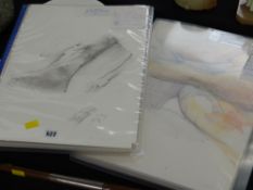 Two folders of sketches & drawings, watercolours etc by local Penarth artist RICHARD O'CONNELL