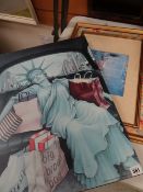 Block board print by HUDSON TALBOTT of New York together with a framed print