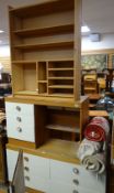 Teak & white wood dressing table, chest of drawers & pine shelving unit