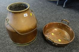 A small copper churn together with a copper pan