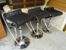 Three chrome & black rush seated bar / kitchen stools