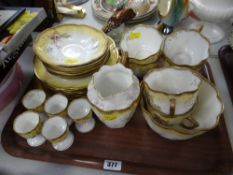 Tray of vintage Staffordshire floral & gilt decorated teaware