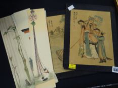 A parcel of Oriental unframed pictures