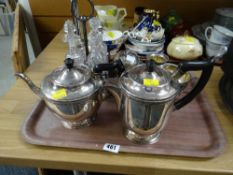 A Viners of Sheffield three-piece EPNS teaset, EPNS condiment stand etc