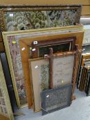 Parcel of various framed embroideries & prints together with two clothes airers