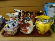 Parcel of china including lustre ware jugs, Gaudy Welsh, novelty bird egg holder