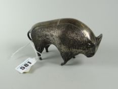 A hallmarked silver London 1970 figure of a bull with red stone eyes