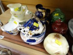 Tray of mixed china including Gaudy Welsh 'Tulip' pattern, Royal Tudorware together with a Sylvac