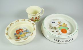 Royal Doulton Bunnykins mug & bowl together with a Shelley baby's plate