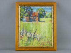 IFOR PRITCHARD (renowned Welsh slate quarry artist) oil on board - rural scene with farmstead,