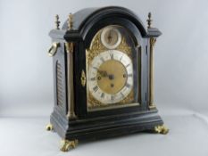 A LARGE EBONIZED TRIPLE FUSEE BRACKET CLOCK, matted dial centre with silvered chapter ring marked '