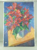 IFOR PRITCHARD (renowned Welsh slate quarry artist) oil on canvas, unframed - still life, flowers in