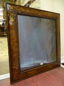 AN 18th CENTURY DUTCH MARQUETRY STYLE WALL MIRROR, the cushion type frame with bird and floral