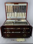 A CIRCA 1900 MAHOGANY CASED CANTEEN OF SHEFFIELD CUTLERY, twelve place settings within a lidded