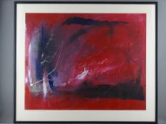 MIXED MEDIA - predominantly red abstract with the words 'Going Somewhere, Somewhere Nice',