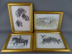 SIR KYFFIN WILLIAMS RA four signed prints - 1. ponies grazing 2. three badgers 3. alert sheepdog