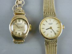 A NINE CARAT GOLD CASED LADY'S WATCH with bracelet strap, the dial marked 'Chalet' along with a gold