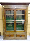 AN OAK & MAHOGANY TWO DOOR BOOKCASE CUPBOARD TOP, 110 cms high, 78 cms wide, 28 cms deep