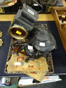 A vintage railway man's lamp, a slide viewer & four slides etc