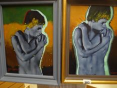 Two oils on board of figures by JOHN CHERRINGTON