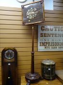 An antique rosewood embroidery panel pole screen with Berlin work decoration