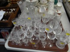 Large quantity of quality cut glass drinking items including cut glass decanter & a heavy quality