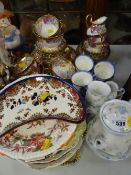 A parcel of floral & gilt teaware together with a selection of pottery plates, blue & white cups