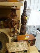 A small parcel of treen items including carved figures & novelty boxes etc