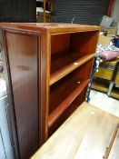 An modern Oriental hardwood open bookcase & a mid-century oak kitchen unit