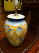Large floral decorated ceramic table lamp & shade