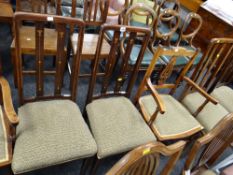 Four early twentieth century mahogany & inlaid dining chairs together with two similar armchairs