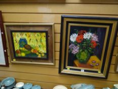 Two framed oil paintings - still life