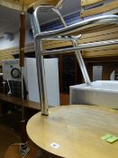 A retro standard lamp & shade, a slatted & chrome kitchen chair & a circular table