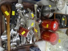 A quantity of loose cutlery, an antique ebonized slide viewer etc